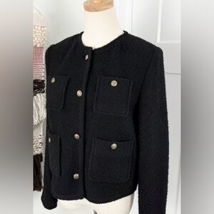Massimo Dutti Womens Wool Blend Jacket Sz 8 Black Structure Office Career Event